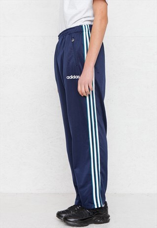 VINTAGE RETRO NAVY ADIDAS TRACK BOTTOMS JOGGERS