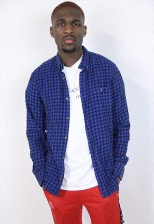 VINTAGE FCUK BLUE FLANNEL CHECK SHIRT