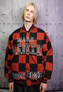 Vogue bomber jacket Chess puffer checkerboard coat in red