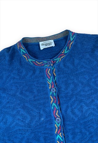 MISSONI VINTAGE 90S BLUE KNITTED SHIRT SLEEVE CARDIGAN