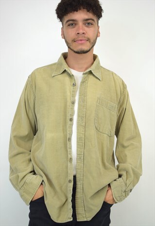 VINTAGE 90S SAND BEIGE CORDUROY BUTTON UP SHIRT