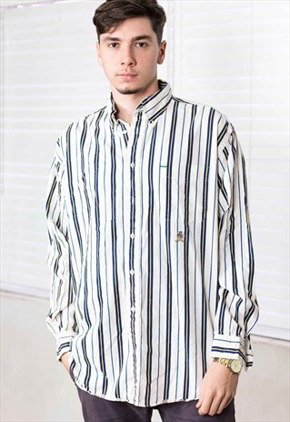 VINTAGE TOMMY HILFIGER REGATTA STRIPED SHIRT LOGO 90S L 12.9