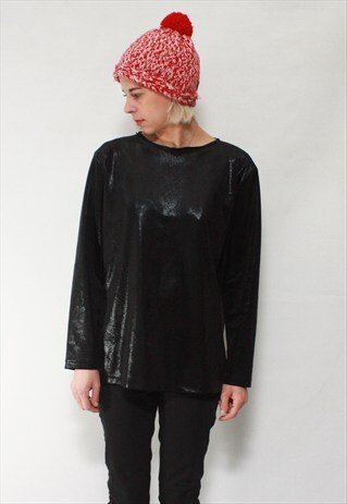 VINTAGE 90' AMAZING BLACK ELEGANT SHINY BLOUSE
