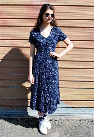 VINTAGE FLORAL DITSY PRINT MIDI DRESS