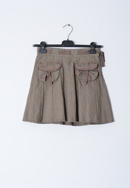 Y2K Faded Brown Linen Blend Mini Skirts Petite