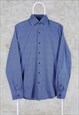 Reiss Patterned Shirt Long Sleeve Slim Fit Blue Medium