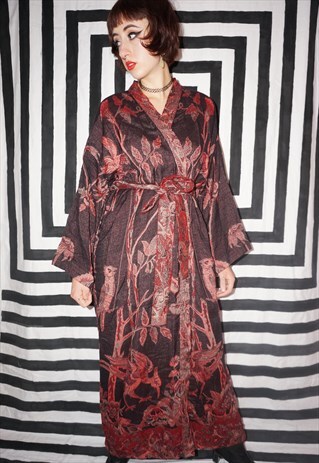 VINTAGE 70S WOVEN BOHEMIAN FLORAL KIMONO STYLE ROBE