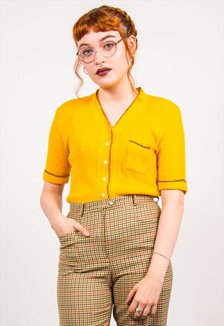 VINTAGE 70'S YELLOW CUTE KNIT TOP