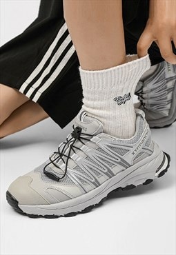 Retro sneakers edgy metallic trainers raver shoes in grey