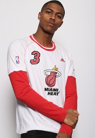 VINTAGE ADIDAS MIAMI HEAT WADE LONG SLEEVE T-SHIRT WHITE