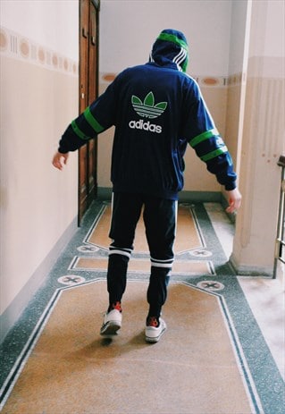 RARE VINTAGE 90S NAVY BLUE HOODED ADIDAS JACKET