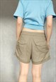 VINTAGE KHAKI SHORTS, LARGE WOMEN SHORTS, CUTOUT SHORTS
