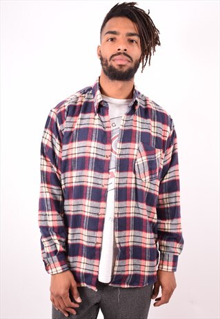 MENS VINTAGE FLANNEL SHIRT MEDIUM MULTI CHECK 90S