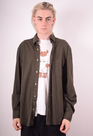 TRUSSARDI MENS VINTAGE SHIRT XL KHAKI 90S