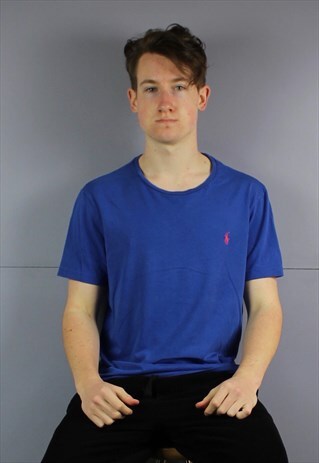 VINTAGE POLO RALPH LAUREN T-SHIRT IN BLUE WITH EMBROIDERED L