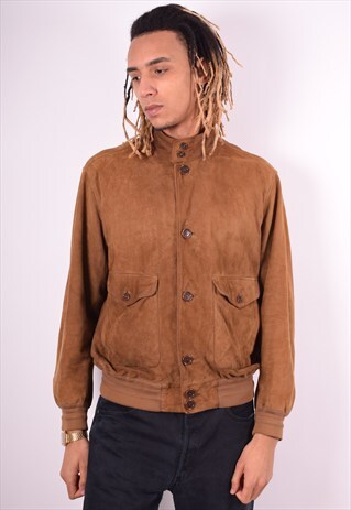 MENS VINTAGE LEATHER JACKET LARGE BROWN 90'S