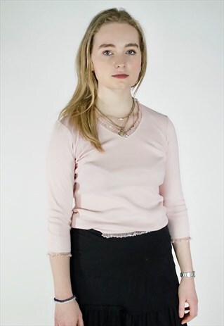 VINTAGE Y2K PINK 3/4LENGTH SLEEVE TOP