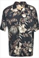 Vintage Caribbean Joe Black & Brown Floral Hawaiian Shirt - 