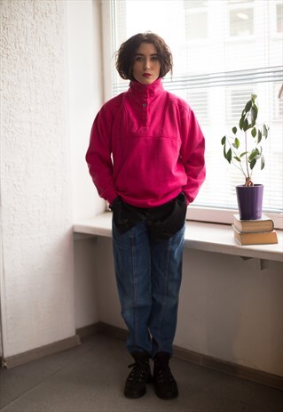 VINTAGE 80'S HOT PINK HALF BUTTON UP JUMPER