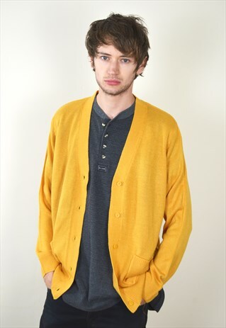 80S VINTAGE MUSTARD YELLOW BUTTON UP CARDIGAN