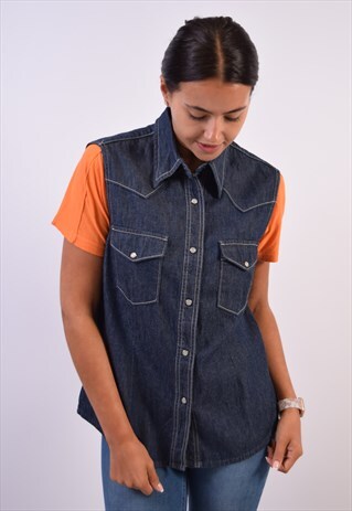 VINTAGE REPLAY DENIM SHIRT SLEEVELESS BLUE