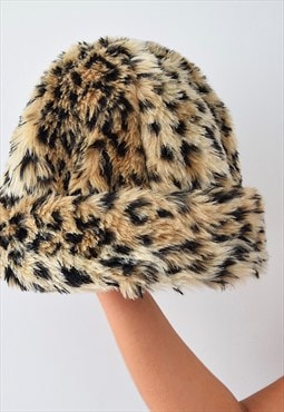 Vintage Y2K Animal Print Faux Fur Bucket Hat