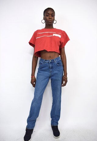 VINTAGE 90S MEDIUM BLUE DENIM STRAIGHT LEG JEANS
