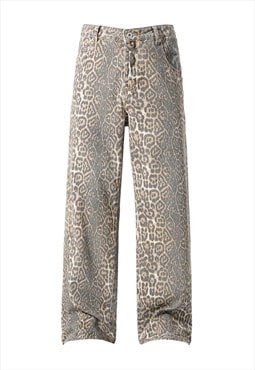 Faded leopard jeans animal print denim trouser cheetah pants