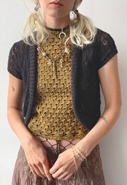 Vintage 00's Y2K Autumn Black Crochet Light Knit Cardigan