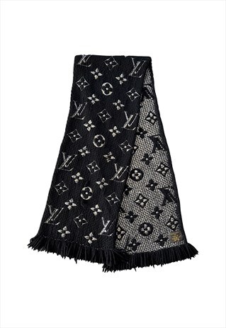 Louis Vuitton Scarf Logomania Knit Logo Black Silver LV 