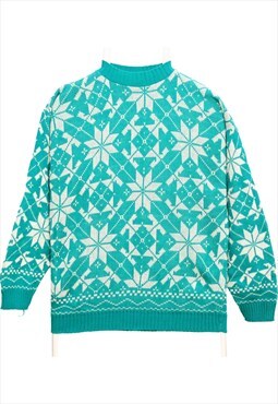 Hot Cashews 90's Knitted Cable Jumper Large Turquoise Blue G