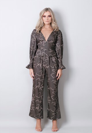 PRINT TOP IN GREEN WITH PUFFED SLEEVES