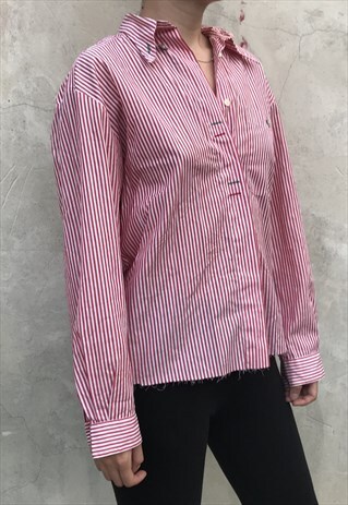 90S RED STRIPPED DISTRESSED SHIRT