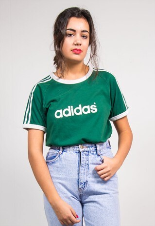 VINTAGE 90'S GREEN ADIDAS RINGER T-SHIRT