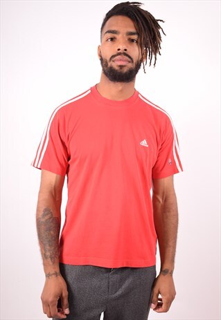 ADIDAS MENS VINTAGE T-SHIRT TOP MEDIUM RED 90S