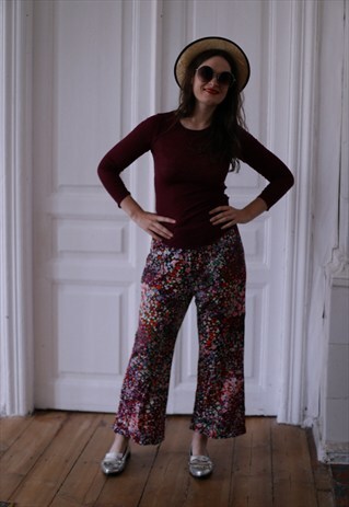 VINTAGE 80'S MULTI COLOUR FLOWER PRINT TROUSERS