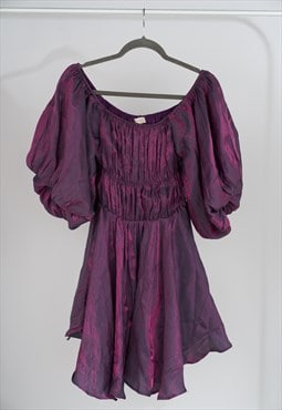 Vintage Puff Sleeve Shinny Disco Doll Dress L