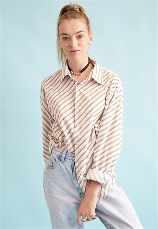 90'S RETRO STRIPED NEUTRAL OVERSIZED DADS SHIRT TOP