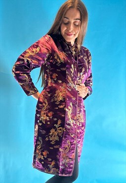Vintage Silky Purple Embroidered Kimono