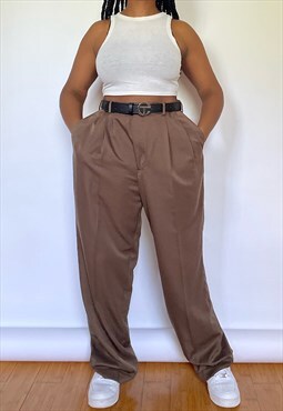 Vintage Y2K Brown Oversized Pleated Trousers 