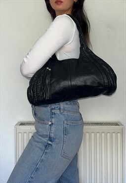 Black Leather Slouchy 90s Vintage Shoulder Bag