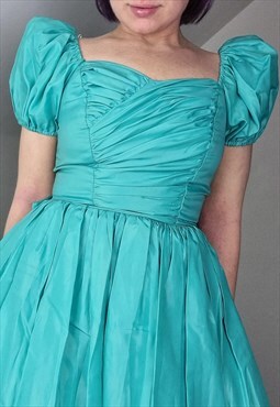 Vintage 1980s Aqua Green Cinderella Ballgown Dress