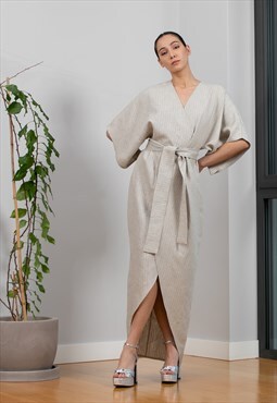 Linen Kimono Dress, Linen Wrap Dress, Linen Elegant Dress
