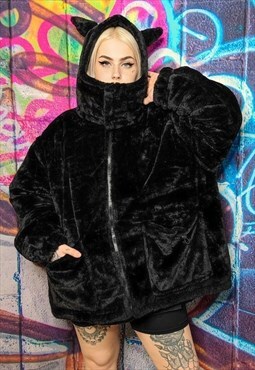 Faux fur devil horn bomber handmade detachable fleece puffer