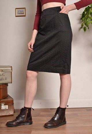 VINTAGE PATTERNED PENCIL SKIRT IN GREY