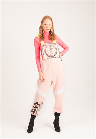 PRINTED PINK JUMPSUIT WITH GRAPHIC BANDS