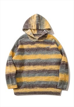 Knitted hoodie striped jumper gradient pullover in yellow