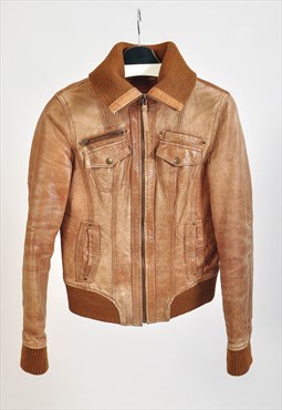 Vintage 00s real leather jacket in brown