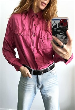 Vintage Oversized Long Fantango Pink Cargo Shirt Blouse M L