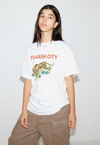 WHITE T-SHIRT WITH VINTAGE TIGERS PRINT
